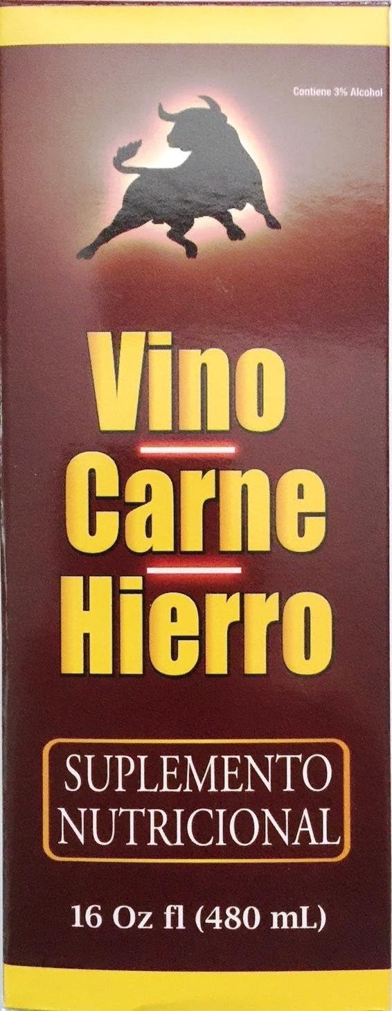 Two-Pack of 16 Fl oz Vino Carne Hierro - Iron-Rich Wine for Health