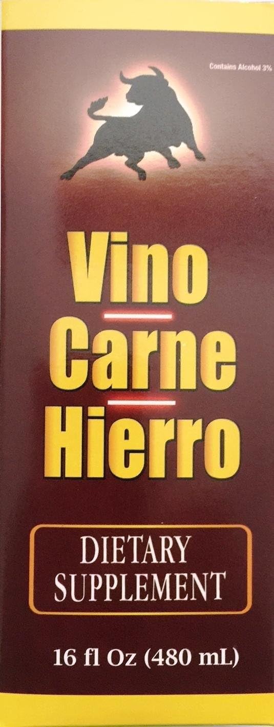 Two-Pack of 16 Fl oz Vino Carne Hierro - Iron-Rich Wine for Health