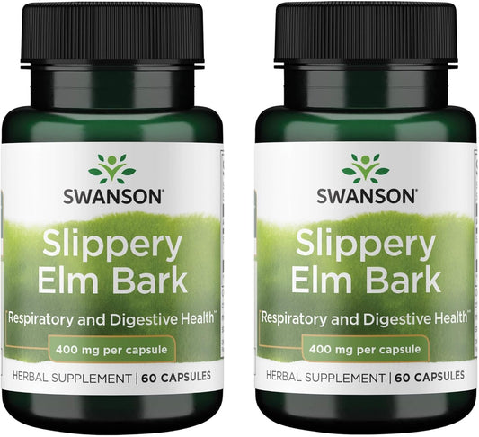 Two Pack of Swanson Slippery Elm Bark Capsules 400 mg - 120 Capsules Total