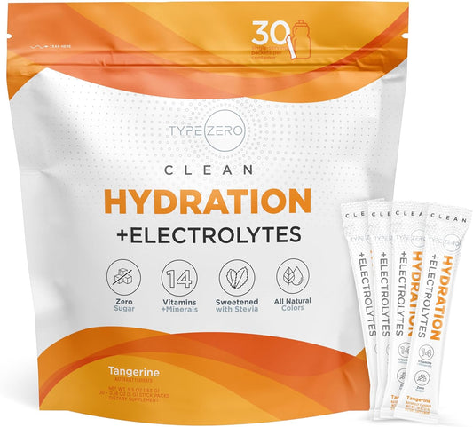 Type Zero Tangerine Hydration Drink Mix - 30 Single-Serving Packets with Electrolytes for Ultimate Hydration