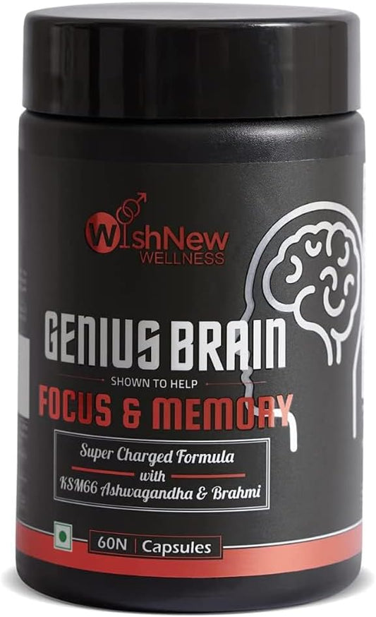 Ultimate Nootropic Supplement for Focus and Memory - with KSM66 Ashwagandha, Brahmi, L-Theanine - 60 Veg Capsules