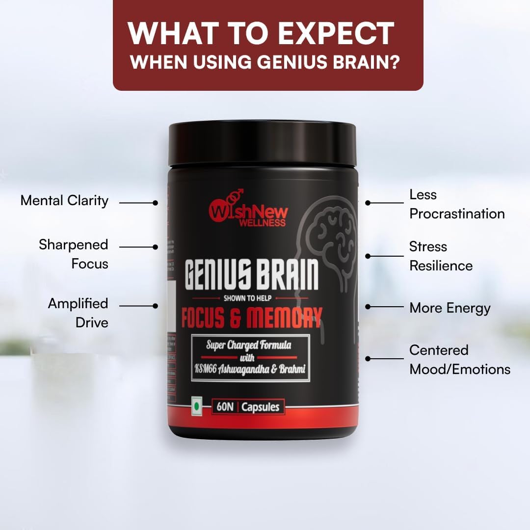 Ultimate Nootropic Supplement for Focus and Memory - with KSM66 Ashwagandha, Brahmi, L-Theanine - 60 Veg Capsules