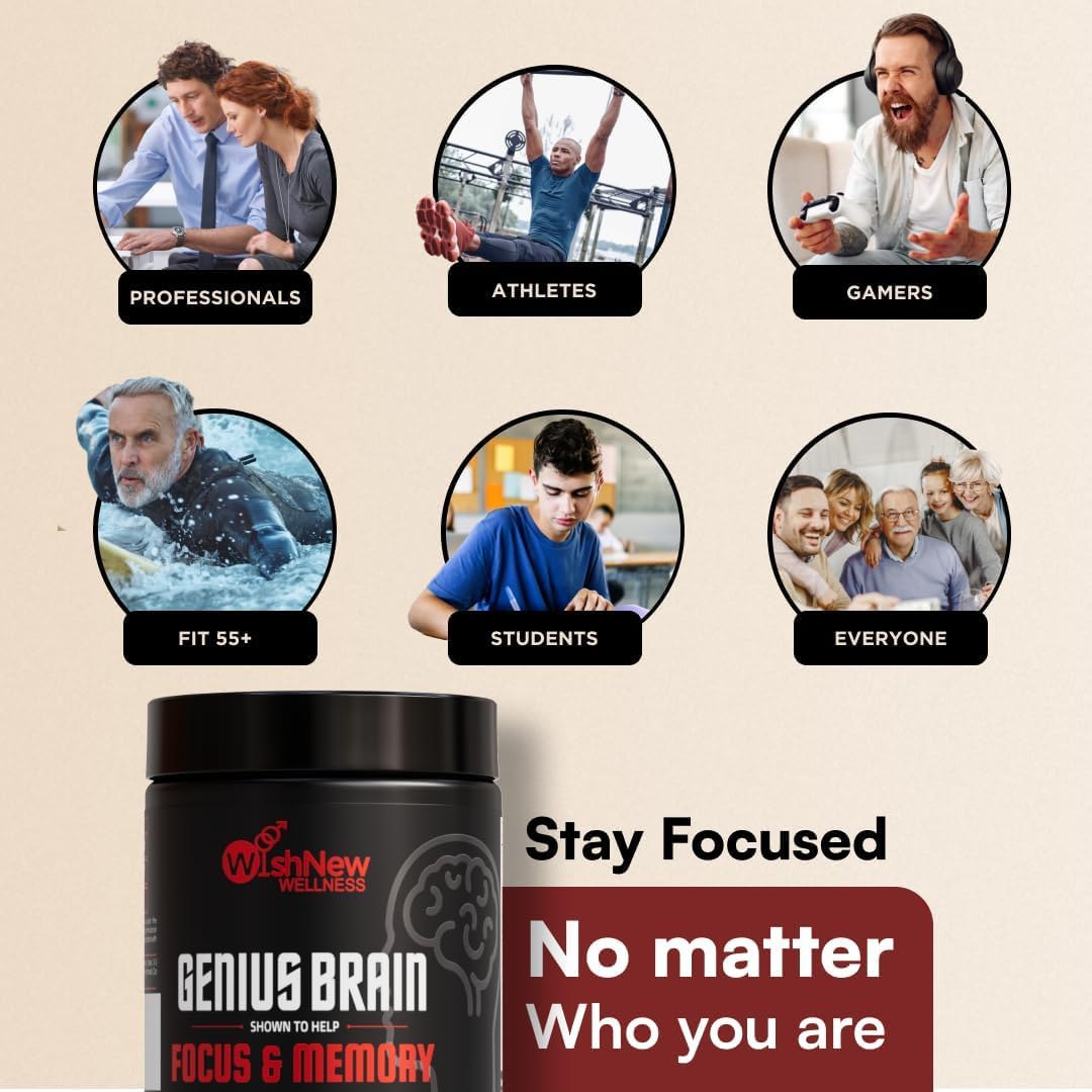Ultimate Nootropic Supplement for Focus and Memory - with KSM66 Ashwagandha, Brahmi, L-Theanine - 60 Veg Capsules