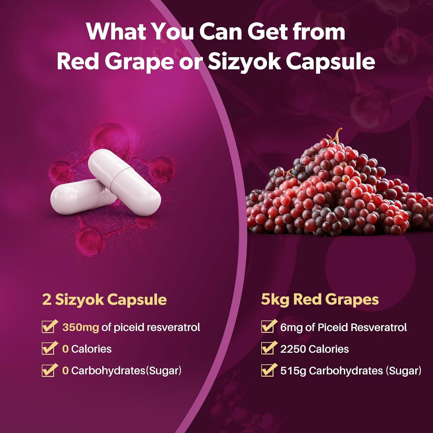 Ultra High Purity Sizyok Piceid Resveratrol & NAD+ Cell Regenerator Supplement for Heart Health & Cellular Energy - Red Grape Powder - 45 Day Supply