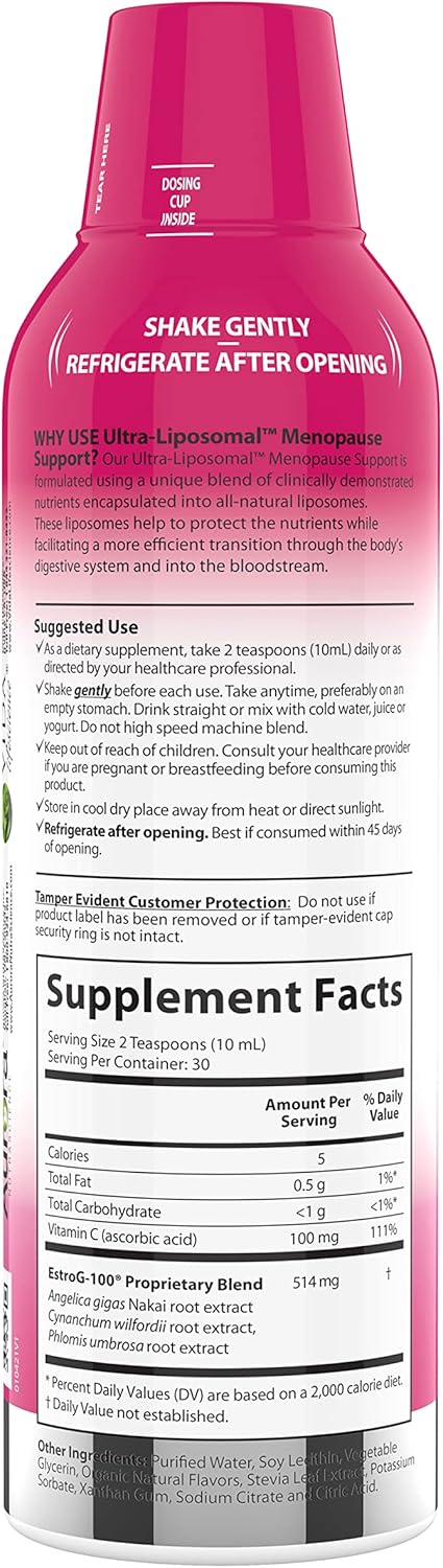 Ultra-Liposomal Menopause Support with EstroG-100, Reduces Symptoms, Hot Flashes, Night Sweats, Mood Swings, 10 fl oz