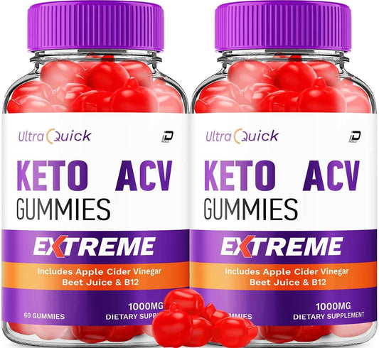 Ultra Quick Keto ACV Gummies Supplement with Vitamin B12 - Apple Cider Vinegar 1000MG Gummies for Fast Results (2 Pack - 120 Gummies)