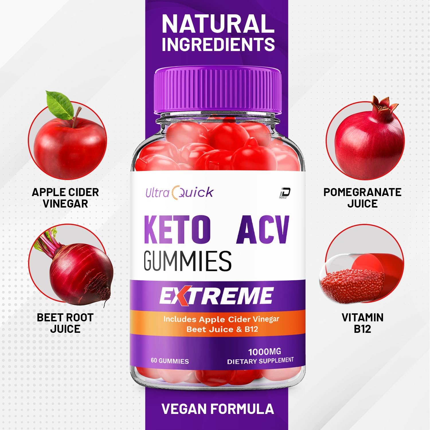 Ultra Quick Keto ACV Gummies with Vitamin B12 - Apple Cider Vinegar 1000MG, Reviews - 1 Pack (60 Gummies)