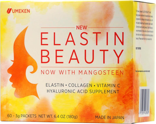 Umeken Elastin Beauty Powder Supplement with Collagen Peptides, Hyaluronic Acid, Vitamin C and Mangosteen Fruit for Women's Health - 1 Month Supply