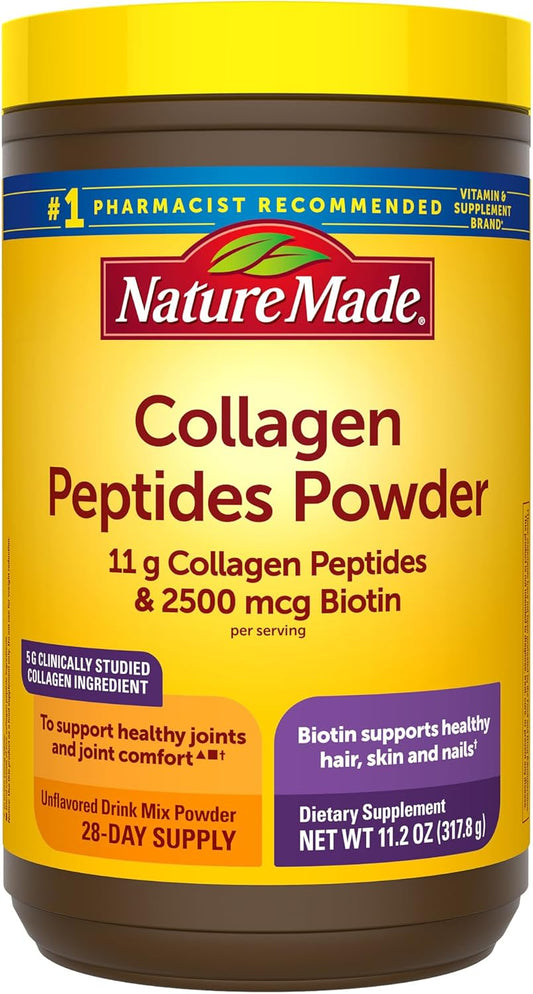 Unflavored Collagen Peptides Powder for Joint Support, Hair Skin Nails, Sugar Free, Keto Friendly - 11.2 oz Powder - 28 Day Supply