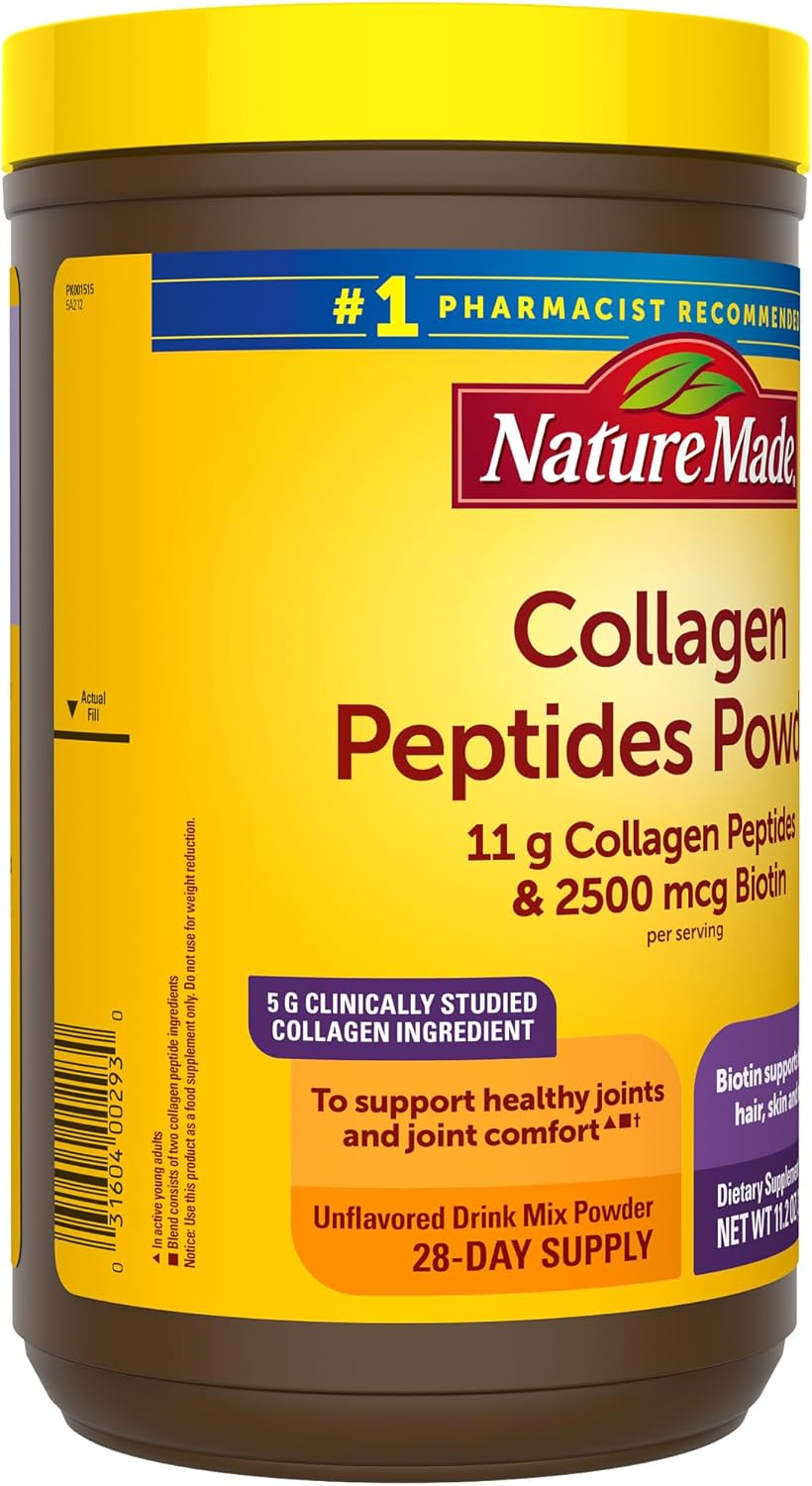 Unflavored Collagen Peptides Powder for Joint Support, Hair Skin Nails, Sugar Free, Keto Friendly - 11.2 oz Powder - 28 Day Supply