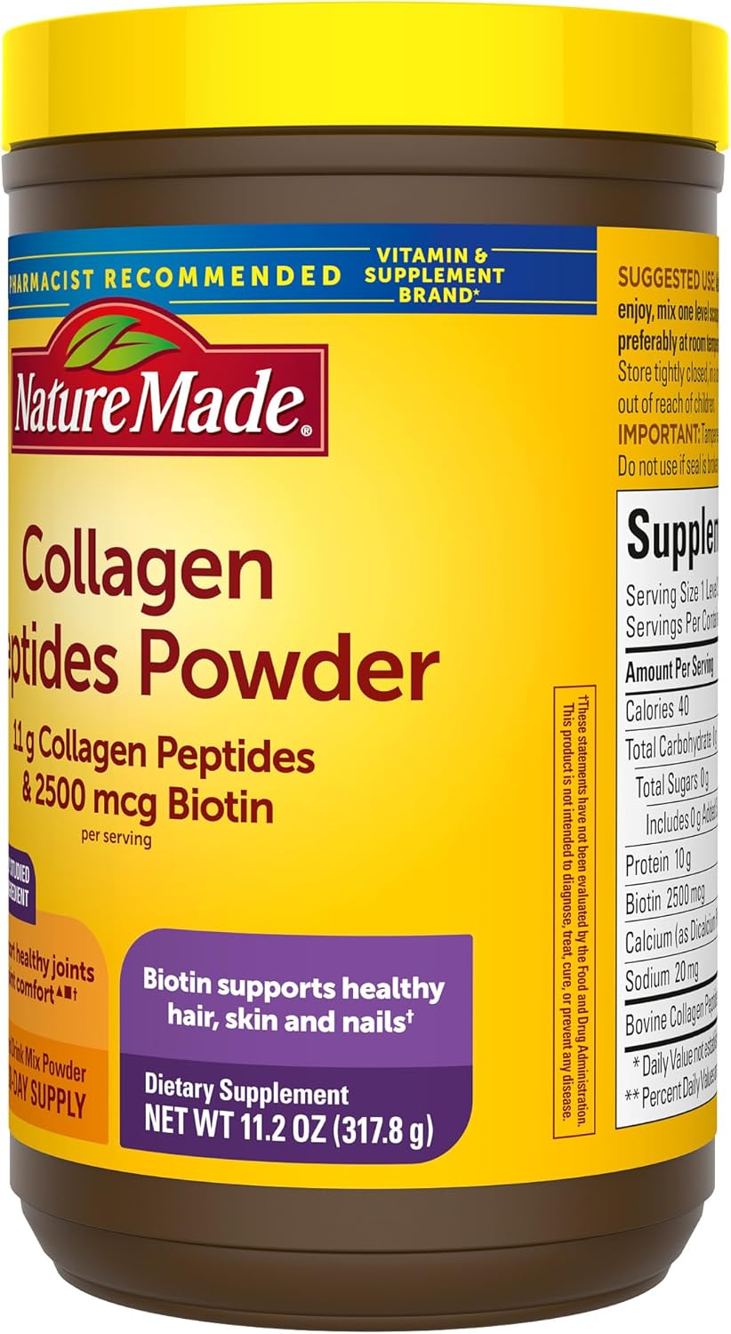 Unflavored Collagen Peptides Powder for Joint Support, Hair Skin Nails, Sugar Free, Keto Friendly - 11.2 oz Powder - 28 Day Supply