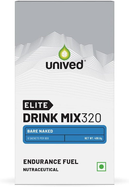 Unived Elite Drink Mix 320 - High Calorie Energy Sports Drink for Endurance Athletes - 2:1 Ratio, 80g Carbs, 1705mg Electrolytes - Bare Naked Flavor, 6 Pack