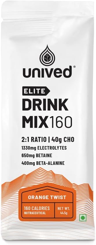 Unived Elite Isotonic Energy Drink Mix with 2:1 Ratio, 40g Carbs, Betaine, Beta-Alanine | Endurance Athletes Sports Drink Orange Twist, 8 Pack