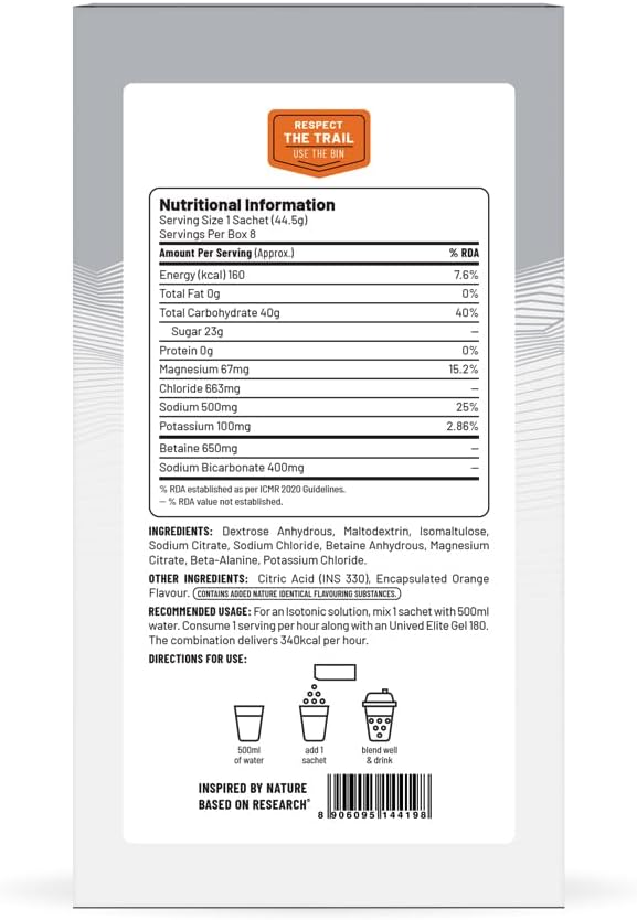 Unived Elite Isotonic Energy Drink Mix with 2:1 Ratio, 40g Carbs, Betaine, Beta-Alanine | Endurance Athletes Sports Drink Orange Twist, 8 Pack