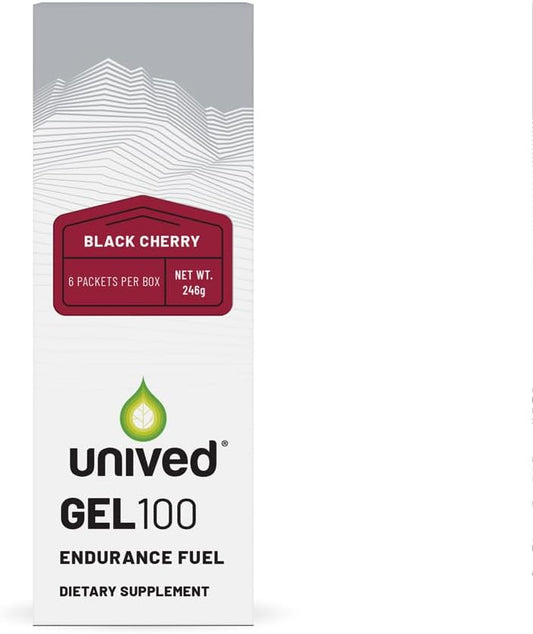 Unived Gel 100 - Vegan Black Cherry Energy Gel for Endurance Athletes - 100kcal - Pack of 6
