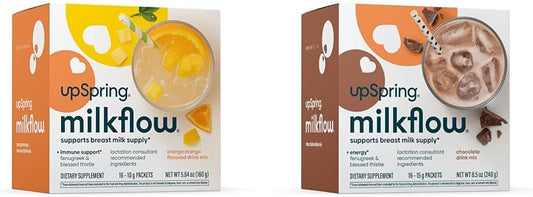 UpSpring Milkflow Breastfeeding Supplement Drink Mixes Variety Pack - Fenugreek, Orange Mango, & Chocolate Flavors (16 Count)