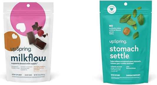 UpSpring Milkflow SoftChews & Stomach Settle Drops Bundle for Breastfeeding Support and Nausea Relief