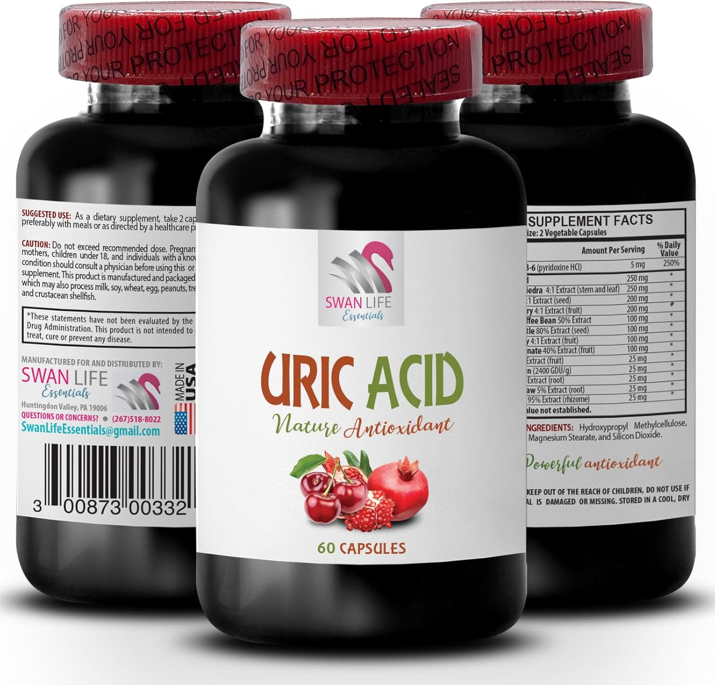 Uric Acid Management Supplements - Reduce Uric Acid Quickly with Green Coffee Extract, Tart Cherry, Pomegranate - 120 Capsules