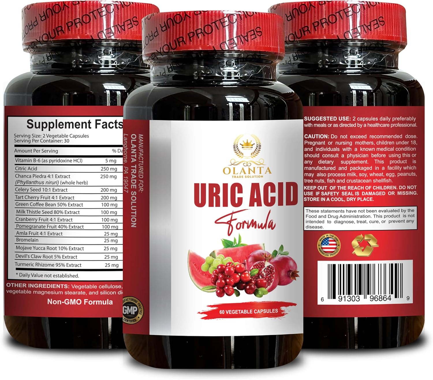 URIC Acid Support Formula with Antioxidant Pills, Tart Cherry, and Chanca Piedra - Joint Support for Men and Women - 2 Bottles