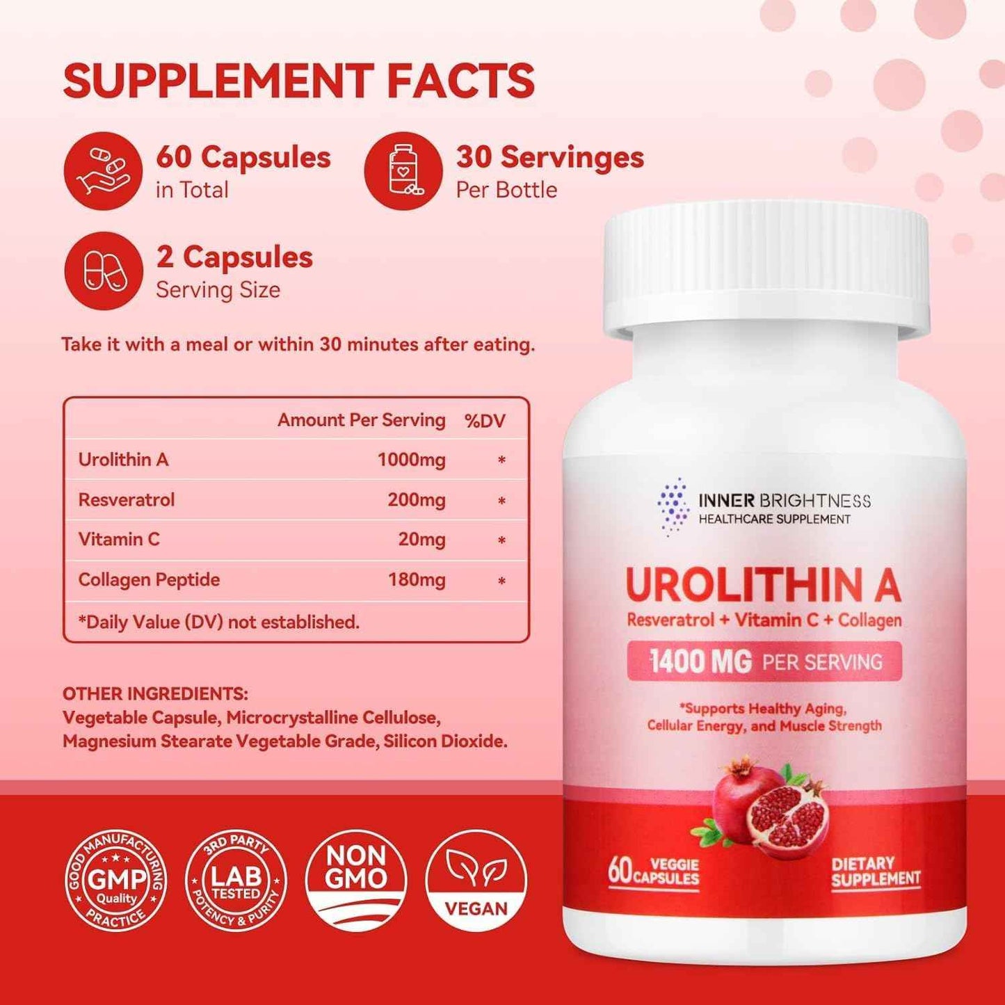 Urolithin A Supplement 1000 MG for Muscle Strength + Berberine 1300mg with Green Tea Extract, Resveratrol & CoQ10 for Natural Metabolic Health