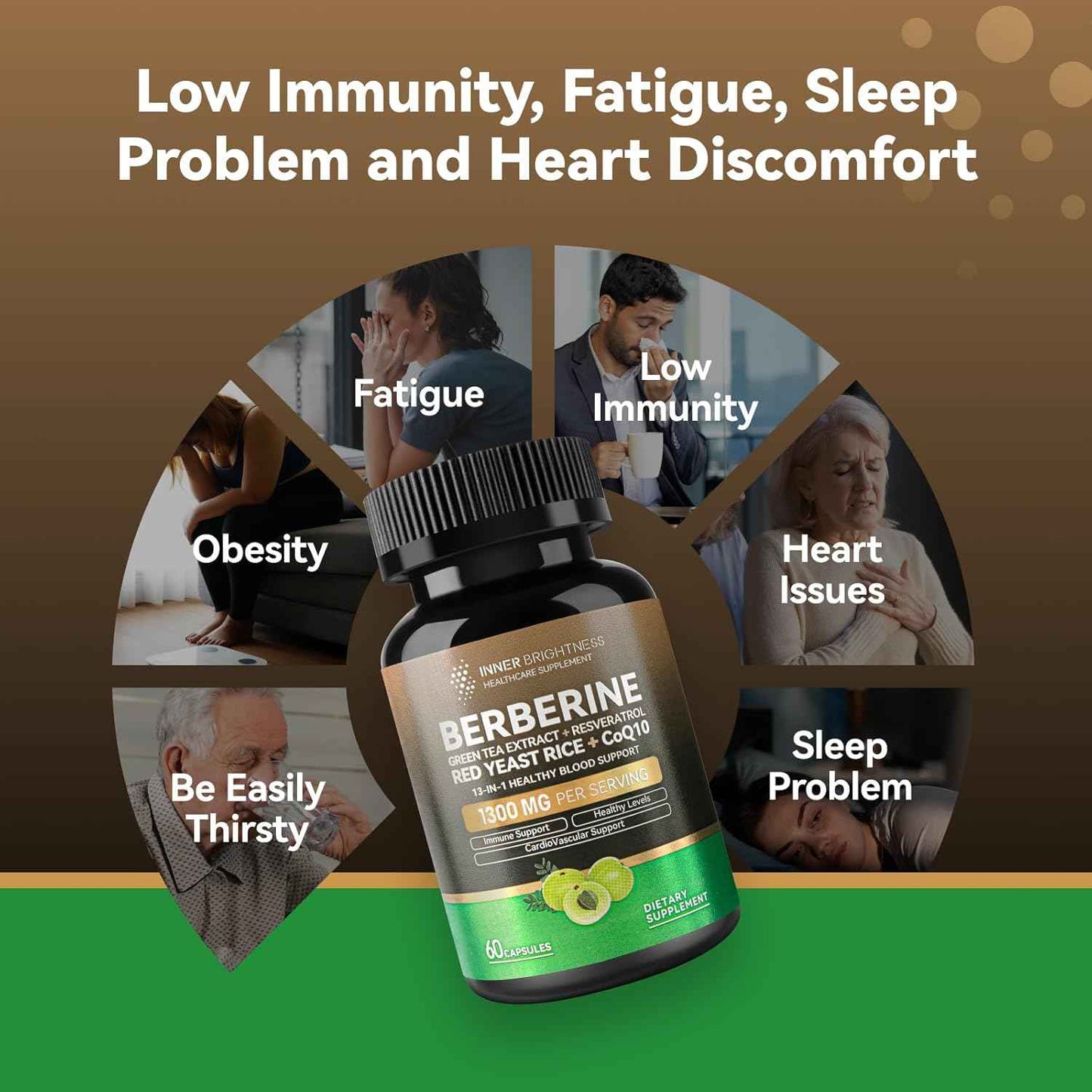 Urolithin A Supplement 1000 MG for Muscle Strength + Berberine 1300mg with Green Tea Extract, Resveratrol & CoQ10 for Natural Metabolic Health