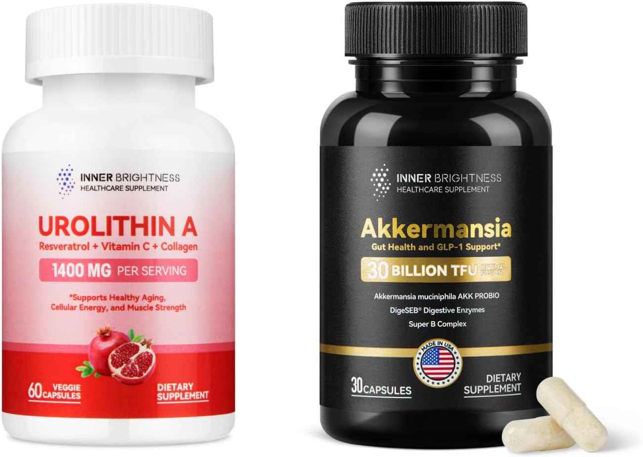 Urolithin A with Akkermansia Probiotic Capsules - 30 Capsules - Supports Mitochondrial Health & Gut Function