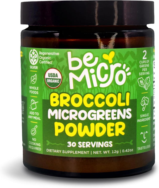 US Grown BeMicro Broccoli Microgreen Powder, Nutritional Booster, Nrf Activation - 30 Servings / 12g