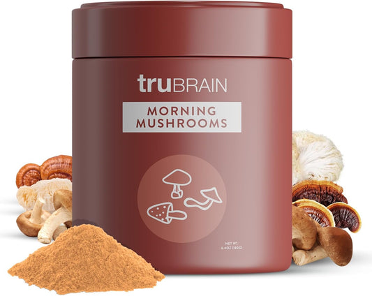 USA-Grown TruBrain Morning Mushrooms: Superfood & Adaptogen Coffee Alternative for Natural Energy, Focus, Immune Support