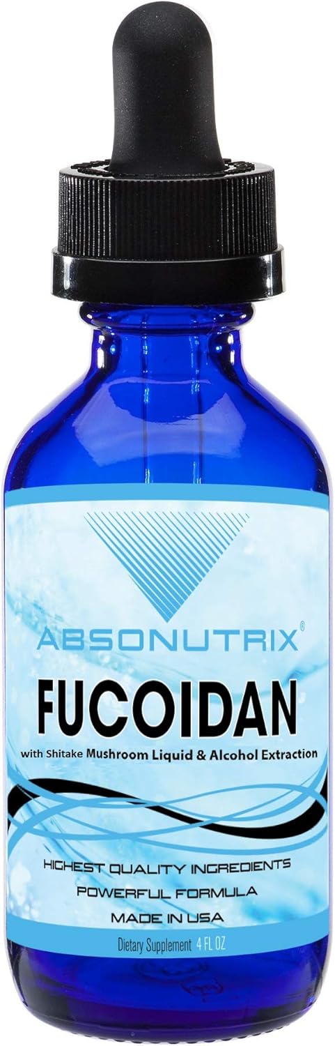 USA-Made Absonutrix Fucoidan & Shitake Mushroom Liquid 500mg - Antioxidant for Immunity & Health - 120 Servings