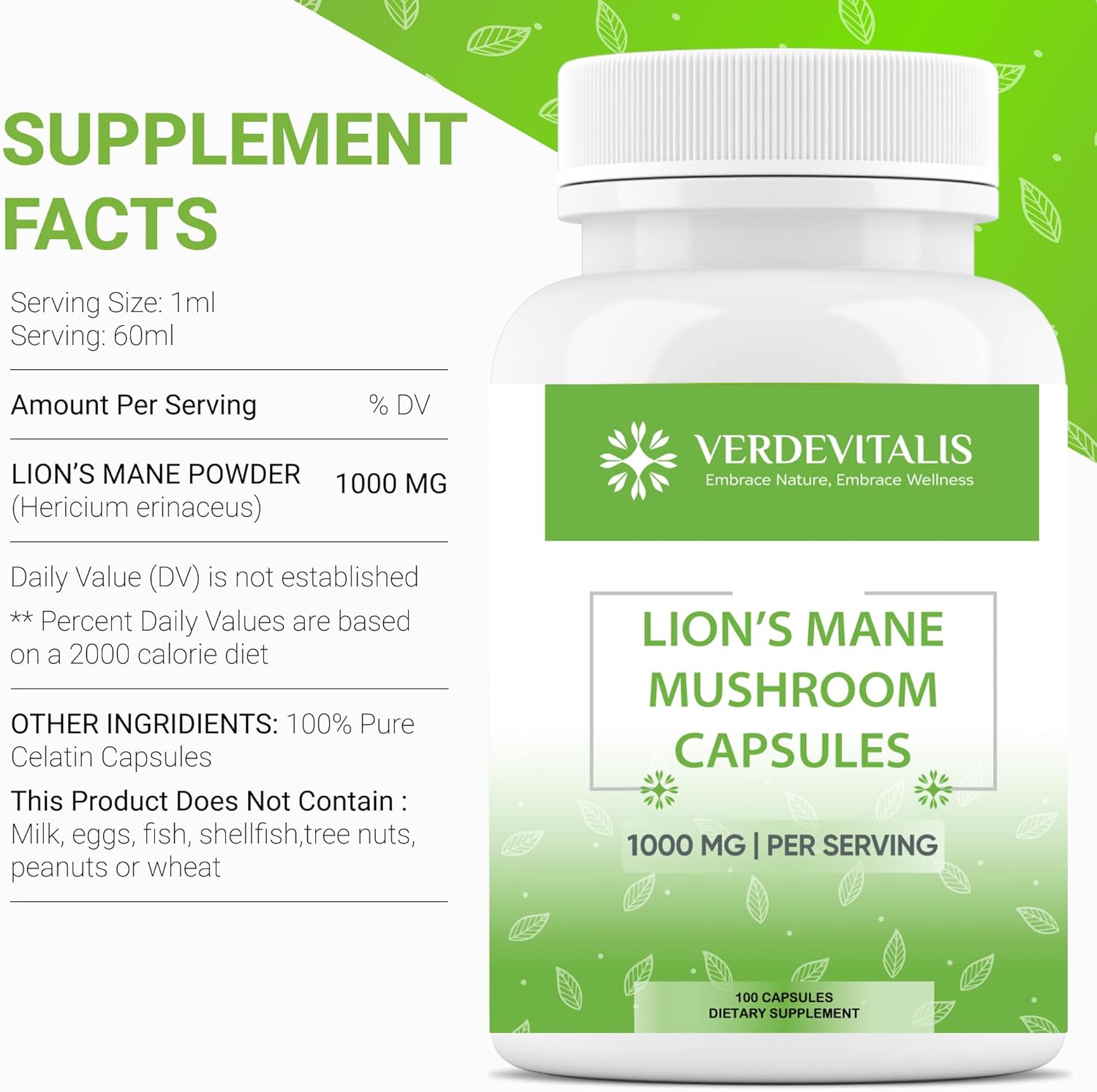 USA-Made Lion's Mane Mushroom Capsules for Memory, Focus & Clarity - Brain Boost Supplement - 100ct