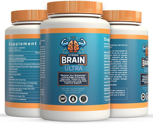 USA-Made Nootropic with Lions Mane, Citicoline & Bacopa for Memory & Focus - Strong Brain Ultra with AI-Formulated Ingredients