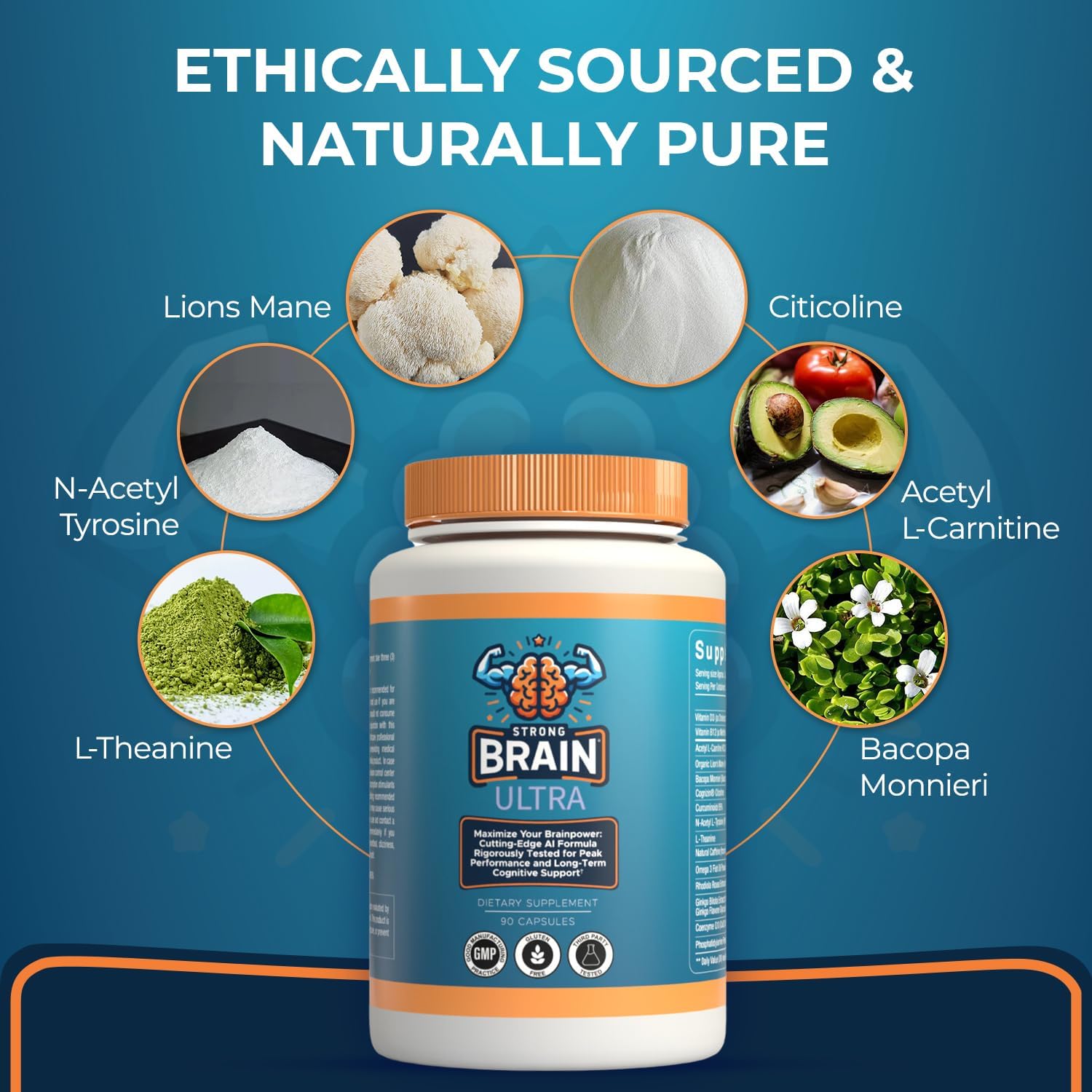 USA-Made Nootropic with Lions Mane, Citicoline & Bacopa for Memory & Focus - Strong Brain Ultra with AI-Formulated Ingredients