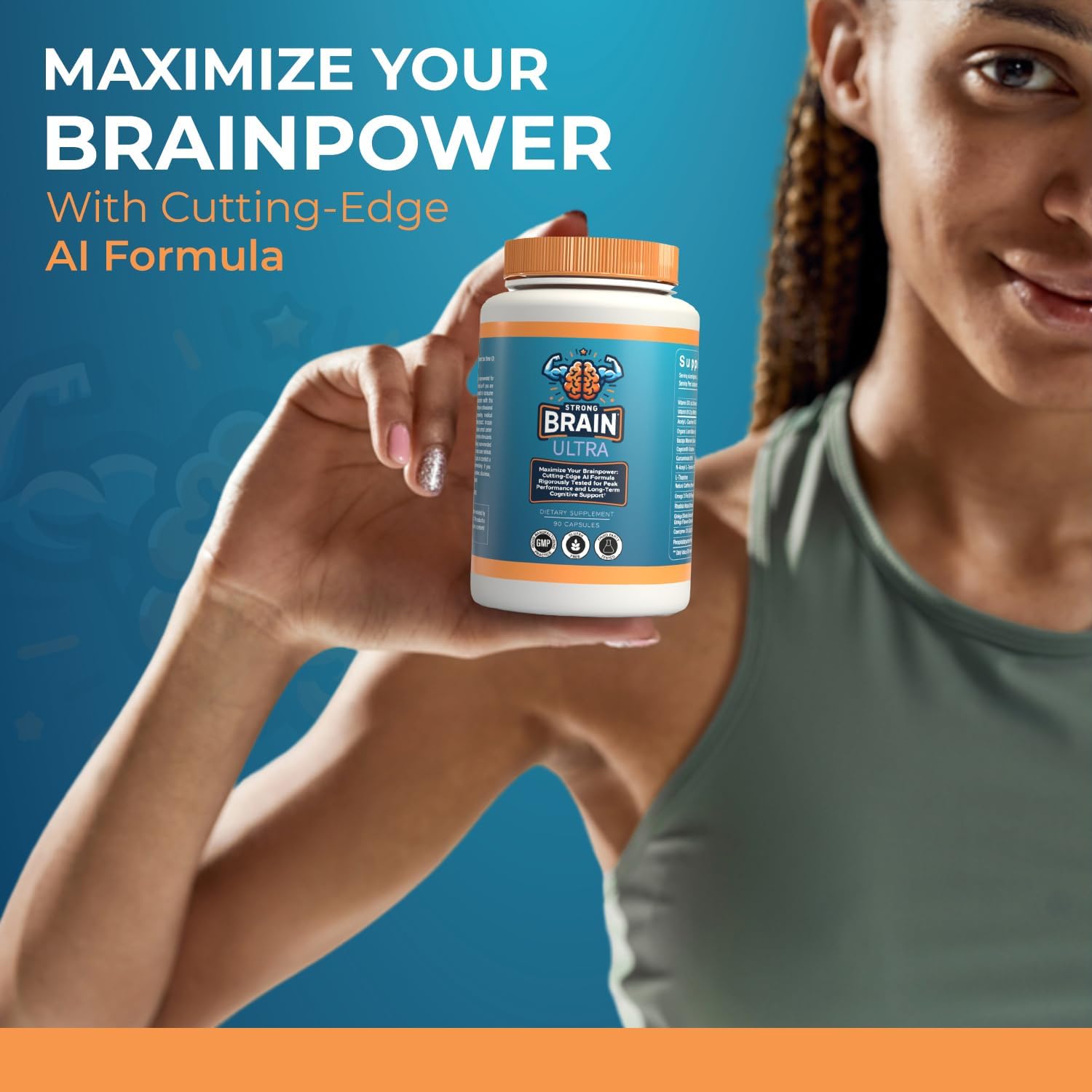 USA-Made Nootropic with Lions Mane, Citicoline & Bacopa for Memory & Focus - Strong Brain Ultra with AI-Formulated Ingredients