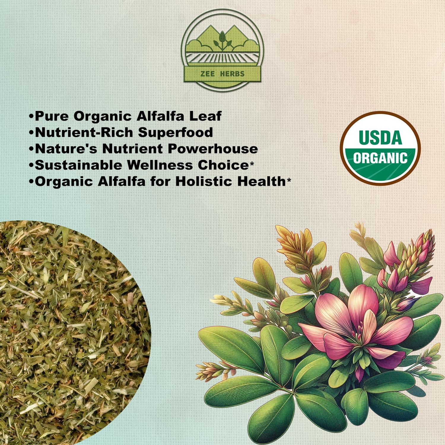 USDA Certified Organic Alfalfa Leaf Tea - 4 oz (113g) - Premium Quality Medicago Sativa - Loose Leaf Herb Tea - Cut & Sifted Alfalfa Leaves