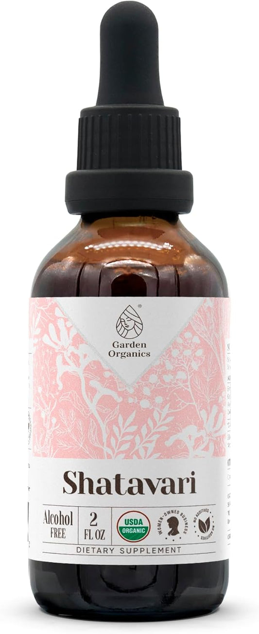 USDA Organic Alcohol-Free Shatavari Extract Tincture - 2 oz Dietary Supplement Garden Organics | High-Potency Asparagus Racemosus Root