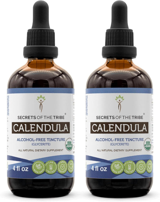 USDA Organic Calendula Tincture Alcohol-Free Extract - Secrets of the Tribe Dried Flower (2x4 FL OZ)