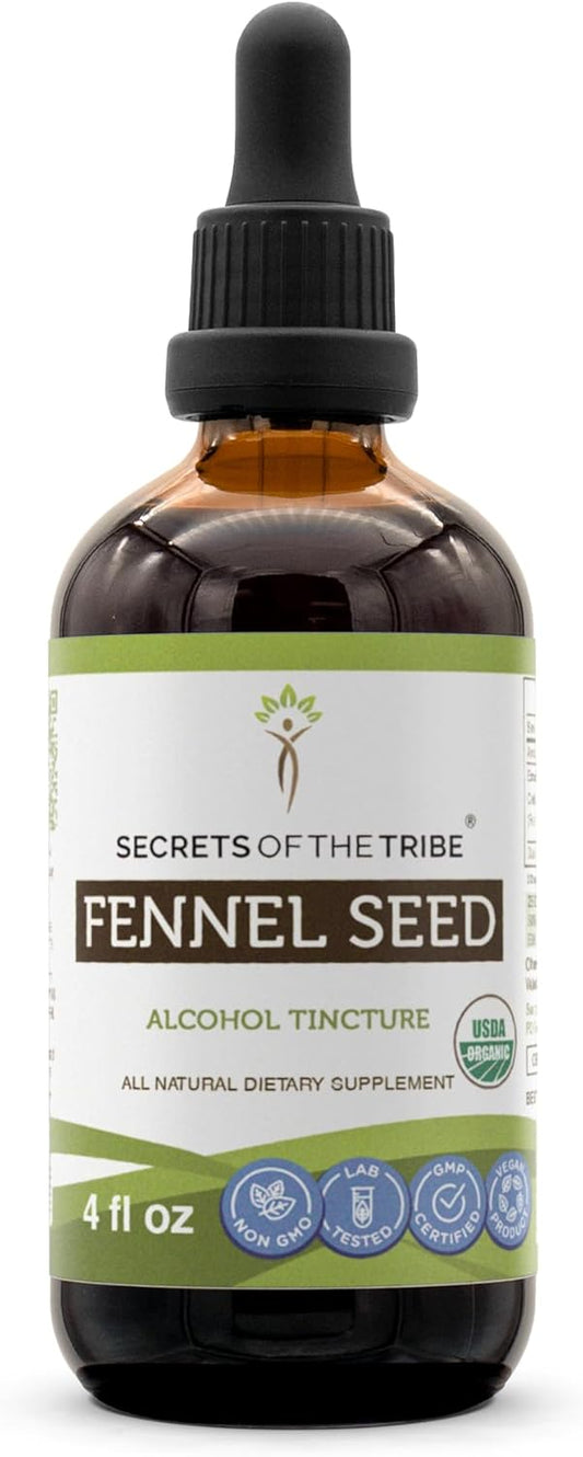 USDA Organic Fennel Seed Tincture | High-Potency Herbal Drops | Alcohol Extract, 100% Certified Organic, 4 oz