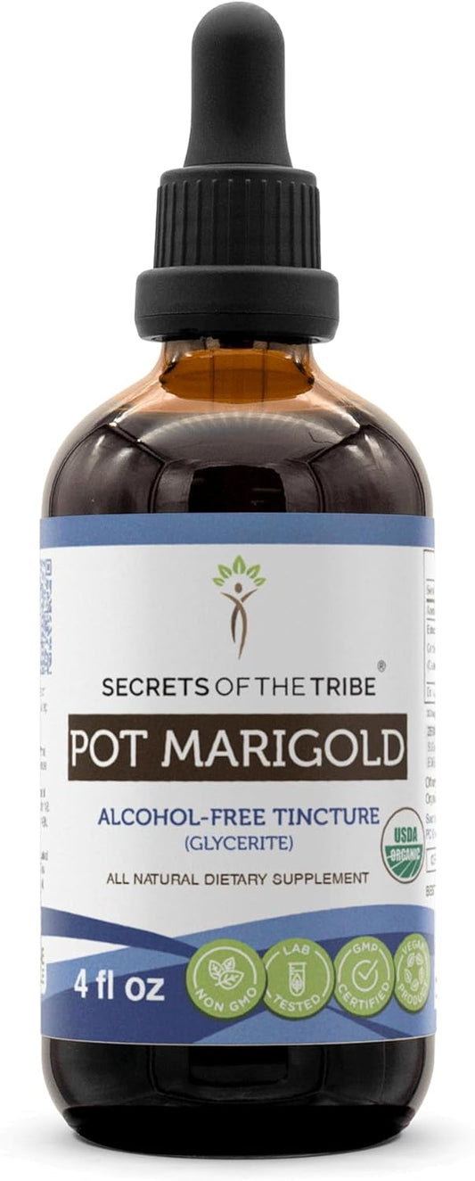 USDA Organic Pot Marigold Herbal Drops - Alcohol-Free, High-Potency Extract - 100% Certified Organic (4 oz)