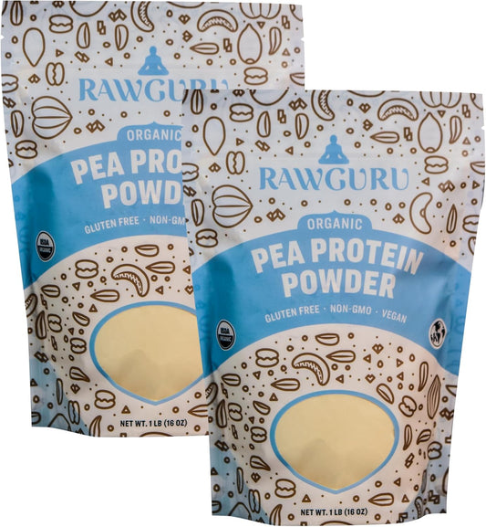USDA Organic RawGuru Pea Protein Powder - 32 oz Total - Gluten Free, Non-GMO, Vegan Plant Protein