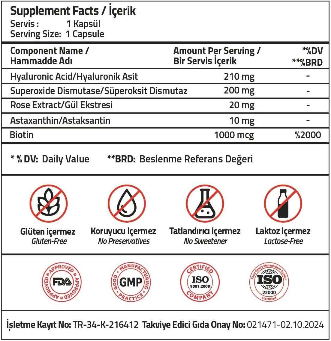 VALIDUS Hyaluronic Acid 210 mg + Astaxanthin 10 mg 30 Capsules (Vcaps Plus)