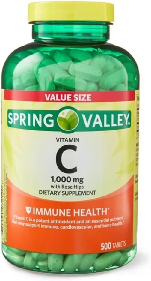 Value Size Spring Valley Vitamin C 1,000mg Tablets with Rose HIPS - 500 Count