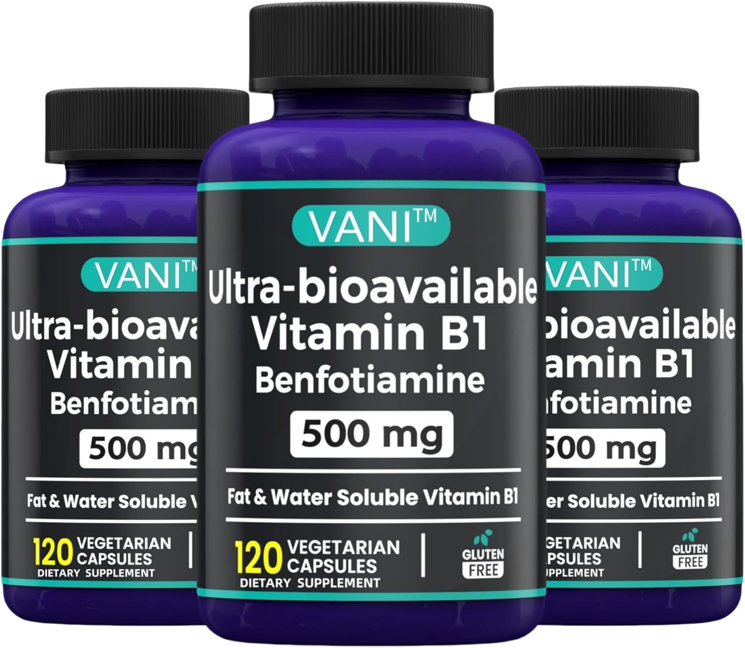 VANI 2 in 1 Enhanced Formula: 500mg Benfotiamine Fat Soluble Vitamin B1 Supplement - 120 Capsules