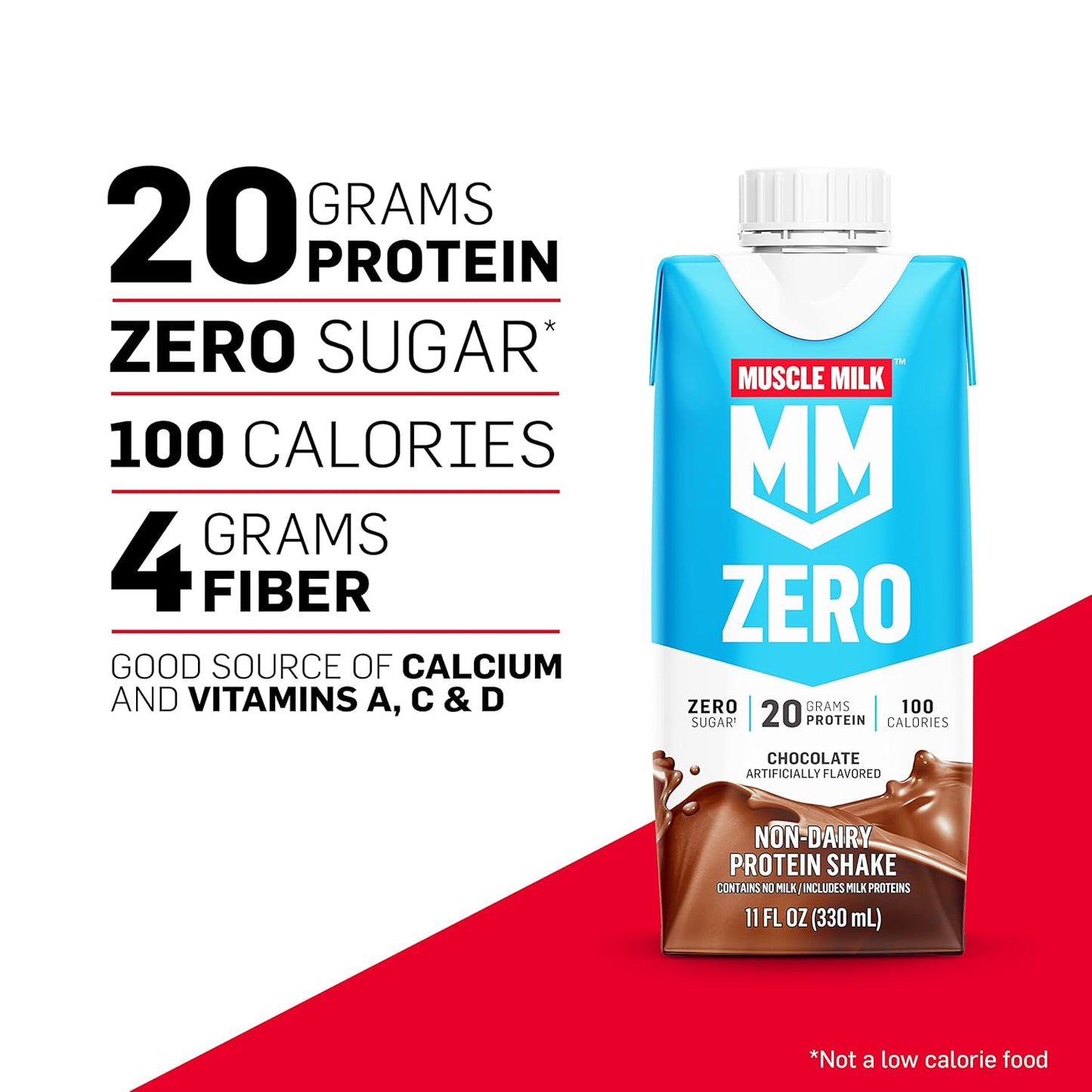 Vanilla Crème Muscle Milk Zero Protein Shake - 12 Pack, 20g Protein, Zero Sugar, 100 Calories, Vitamins & Calcium, 4g Fiber - Energizing Snack