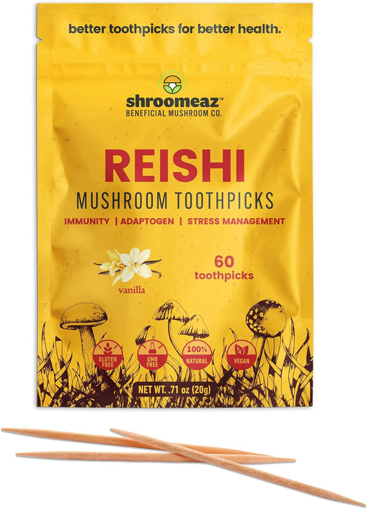 Vanilla Flavored Reishi Mushroom Toothpicks for Longevity, Mood, Sleep, & Immune Support - 60 Picks by Xero Picks