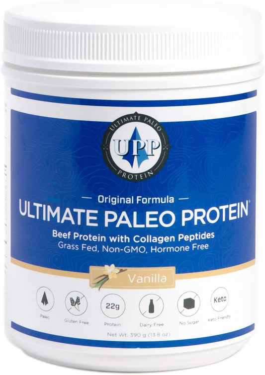Vanilla Grass Fed Beef Protein Powder with Collagen Peptides | Paleo, Gluten Free, Keto - 15 Servings