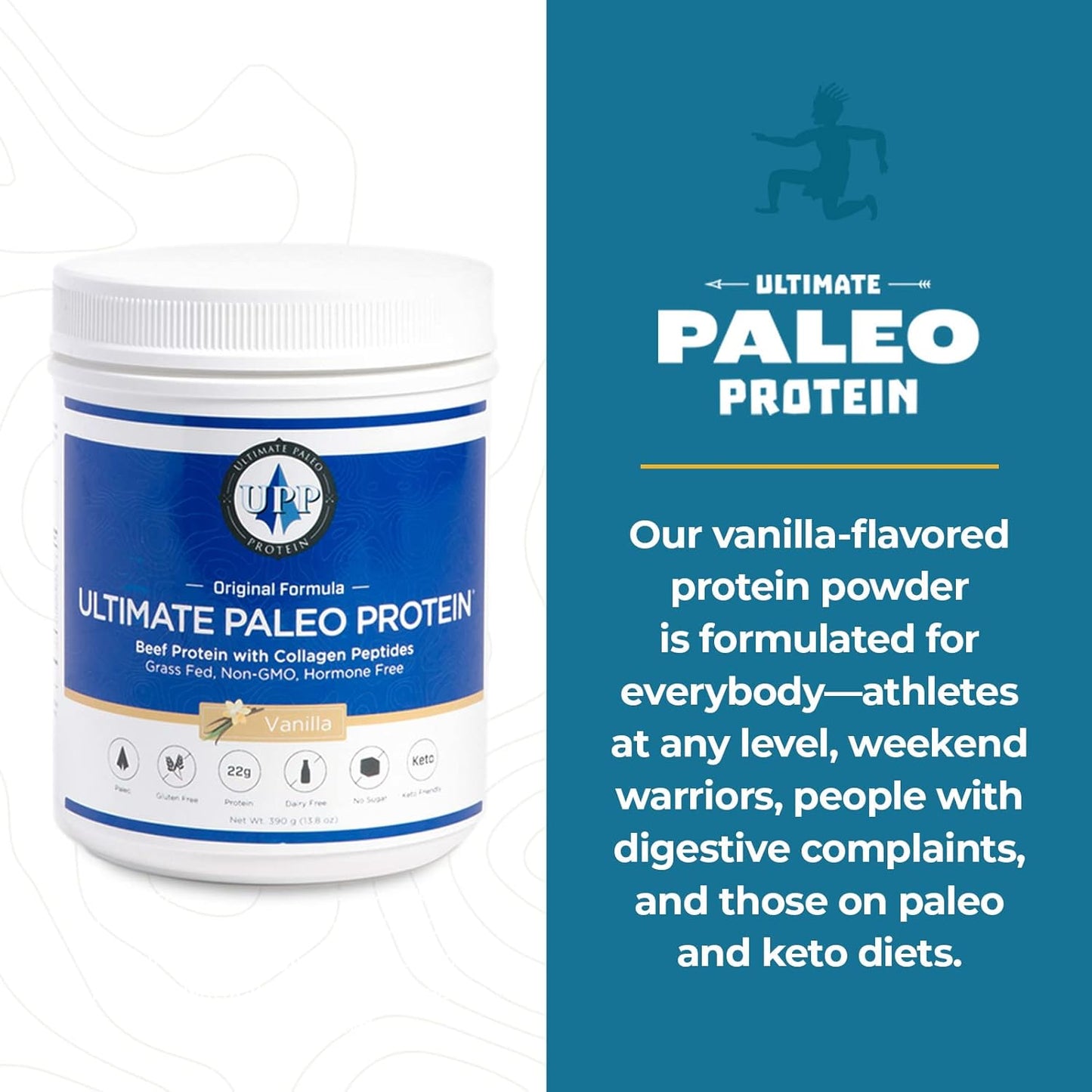 Vanilla Grass Fed Beef Protein Powder with Collagen Peptides | Paleo, Gluten Free, Keto - 15 Servings