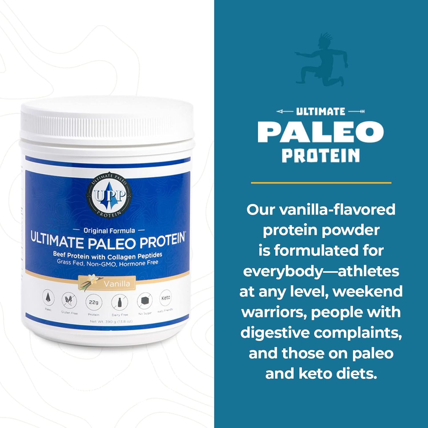 Vanilla Grass Fed Beef Protein Powder with Collagen Peptides | Paleo, Gluten Free, Keto - 15 Servings