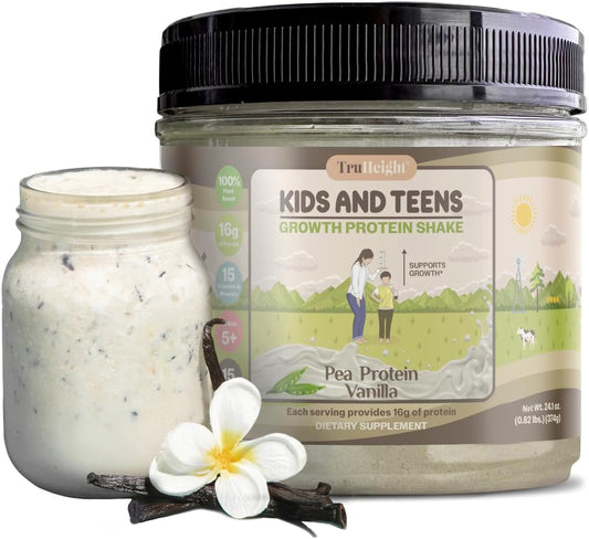 Vanilla Ice Cream Flavored TruHeight Growth Protein Shake for Kids & Teens, Plant-Based Protein Powder with Essential Vitamins & Minerals, Pediatrician-Approved for Natural Growth & Development, Ages 5+