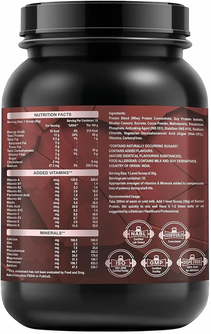 Vanilla Kulfi Flavour Protein Powder Supplement for Grandparents & Seniors - 1 Kg Pack for Men & Women 40+