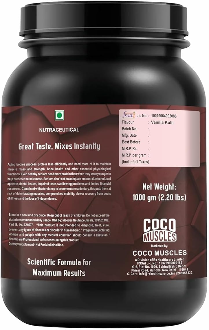 Vanilla Kulfi Flavour Protein Powder Supplement for Grandparents & Seniors - 1 Kg Pack for Men & Women 40+